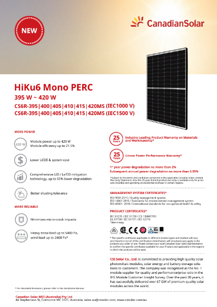Slika CANADIAN 410 W HiKu6 MONO PERC